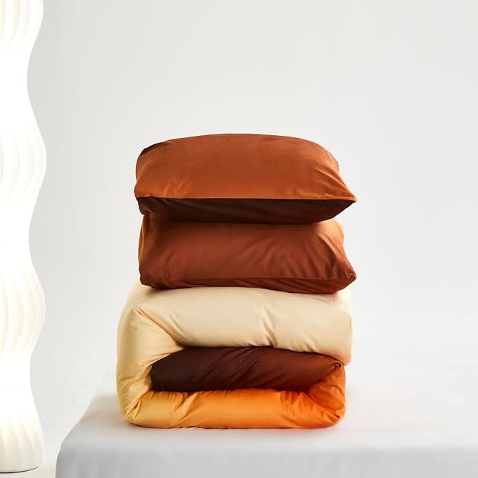 Cottonight Velvet Fluffy Comforter Twin Sunset Orange Gradient Flannel Bedding Set Women Men Thick Warm Winter Blanket Quilts Sherpa Micromink Orange and Brown Plush Bedding for Twin Bed
