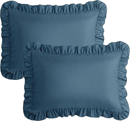 KKJIAF Ruffle Pillow Cases King Size Set of 2, Ruffled Pillow Covers with Envelope Closure, Wrinkle Resistant Ruffled Pillow Shams 20" x 36", Dark Blue