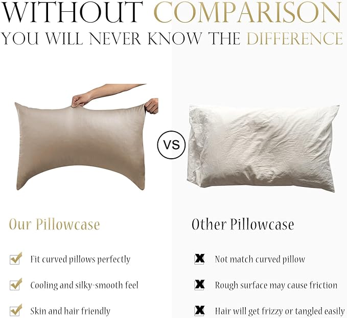 Cooling Curved Pillow Cases Queen Size Set of 2 - Rayon Derived from Bamboo Side Sleeper Pillowcase Cover - Breathable Cool Silky Soft Pillowcase for Hot Sleepers Hair and Skin 20 * 30 Inches Taupe