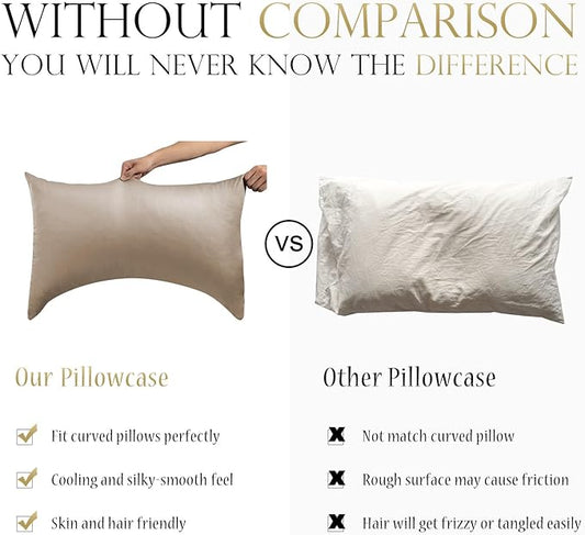 Cooling Curved Pillow Cases Queen Size Set of 2 - Rayon Derived from Bamboo Side Sleeper Pillowcase Cover - Breathable Cool Silky Soft Pillowcase for Hot Sleepers Hair and Skin 20 * 30 Inches Taupe