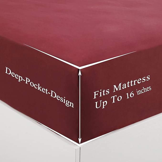 4 Piece Bed Sheet Set - 1 Flat Sheet,1 Fitted Sheet and 2 Pillow Cases,Brushed Microfiber Luxury Bedding with Deep Pockets (Full,Burgundy)