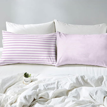 Girl Purple Striped Comforter Set Twin White Farmhouse Ticking Stripes Down Comforter For Women Horizontal Stripes Geometric Lines Reversible Lightweight Duvet Set For Room Decor Soft Bedding Set