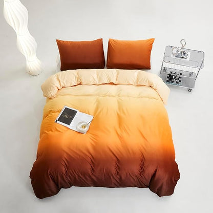 Cottonight Velvet Fluffy Comforter Twin Sunset Orange Gradient Flannel Bedding Set Women Men Thick Warm Winter Blanket Quilts Sherpa Micromink Orange and Brown Plush Bedding for Twin Bed