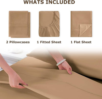 Full Size Bed Sheet Set - 4 Piece Soft Microfiber Sheets with Deep Pockets, Cooling Technology, and Wrinkle-Free Pillowcase. Hotel-Quality, Durable Bedding, Brush