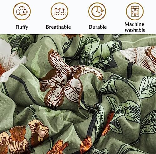 Twin XL Comforter Set- 5 Pieces Green Floral Bed in a Bag Twin Bedding Sets