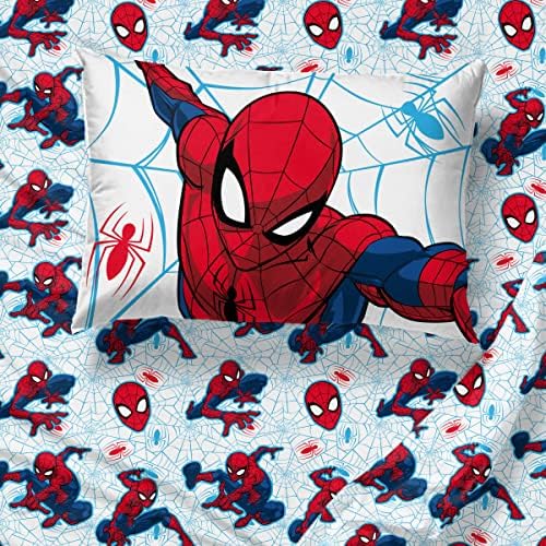Marvel Spiderman Twin Comforter Set 5 Piece Kids Bedding for Boys, Blue