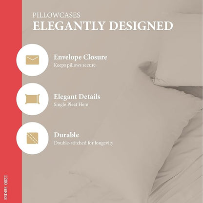 Ashton Sheets 100% Egyptian Cotton Pillow Cases King Size Set of 2 - Luxury 1200 Thread Count Sateen Taupe Pillow Covers, Silky Soft & Cooling Extra Long Staple Pillowcases, Fits King Size Pillows