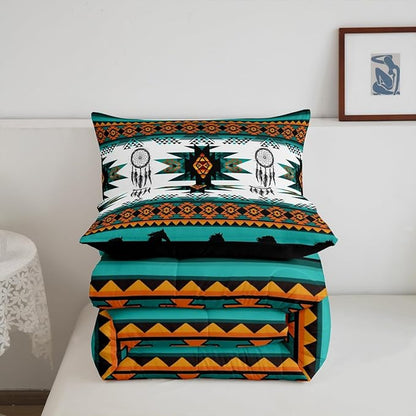 Feelyou Boho Comforter Set Full Size Southwestern Native Aztec Comforter Bohemian Dream Catchers Bedding Set Horses Duvet Set Room Decor Azure Quilt Set