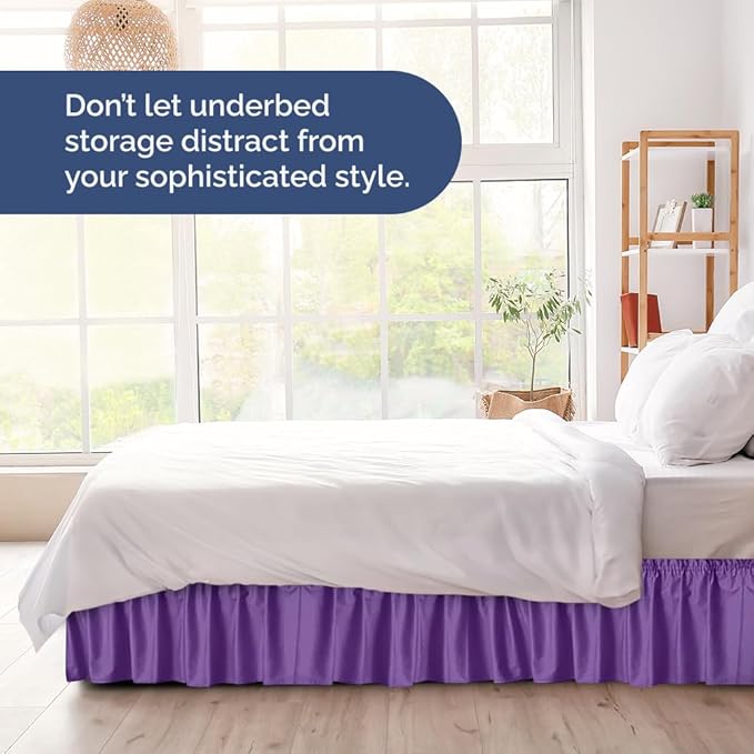 Wrap Around Dust Ruffle Bed Skirt - Purple - for King Size Beds with 21 Inch Drop - Easy Fit Elastic Strap - Adjustable Pleated Bedskirt w/Brushed Fabric - Wrinkle Free - for Women, Men, Kids & Teens