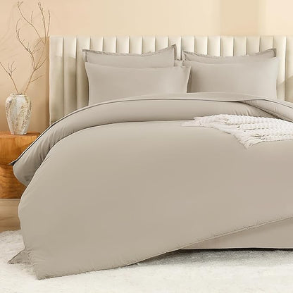Litanika Super King Comforter Set Oatmeal - 7 Pieces Bed in a Bag Oversized King Bedding Comforter Sets, Solid Lightweight Bed Set with Comforter, Sheets, Pillowcases & Shams