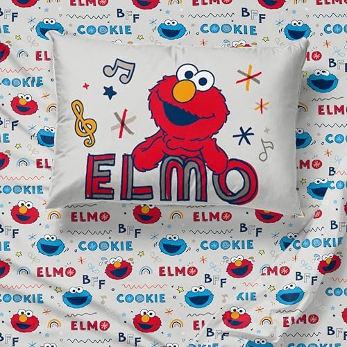 Sunny Side Up Sesame Street Full Sheet Set - 4 Piece Kids Bedding Set Includes Pillow Cover – Super Soft Microfiber Sheets with Elmo, Cookie Monster and Big Bird