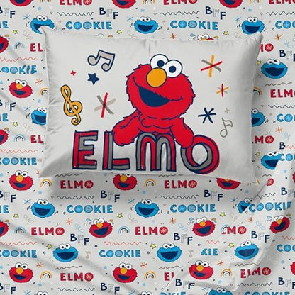 Sunny Side Up Sesame Street Full Sheet Set - 4 Piece Kids Bedding Set Includes Pillow Cover – Super Soft Microfiber Sheets with Elmo, Cookie Monster and Big Bird
