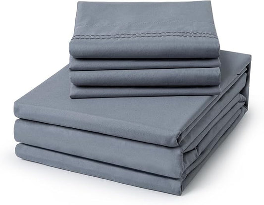 ClevaHome King Size Sheet Set - 6 Piece Soft Breathable Luxury Bed Sheet Set - Shrinkage & Fade Resistant Embroidered Bedding Sheet with Deep Pocket, 2 Extra Pillowcases (King, Quarry)
