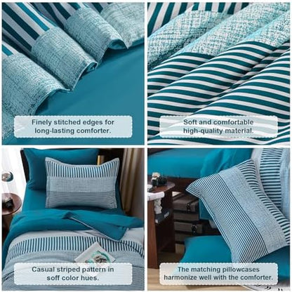 Cottolester Kids Comforter Sets,Teal Green Striped Comforter Set Twin Size