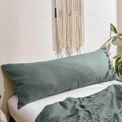 Simple&Opulence Body Pillow Cover 20" x 54",100% Pure Linen, Ultra Soft and Breathable, Body Pillowcase with Envelope Closure for Adults (Greyish Green)