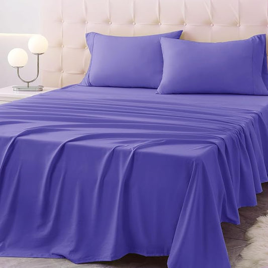 Queen Size Bed Sheet Set - 4 Piece Soft Microfiber Sheets with Deep Pockets, Cooling Technology, and Wrinkle-Free Pillowcase. Hotel-Quality, Durable Bedding, Very Peri