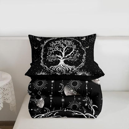 Feelyou Sun and Moon Comforter Bohemian Tree Butterfly Style Bedding Set Psychedelic Hippie Comforter Set for Boys Girls Children Teens Bedroom Decor Galaxy Astrology Duvet Set Full Size