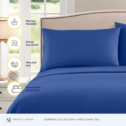 Full Size Sheet Sets - Breathable Luxury Sheets with Full Elastic & Secure Corner Straps Built In - 1800 Supreme Collection Extra Soft Deep Pocket Bedding Set, Sheet Set, Full, Royal Blue
