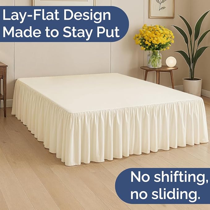Bedskirt King Size Ruffle - 18 inch Drop Dust Ruffle Bed Skirt with Platform - Ultra-Soft, Easy Fit, Premium Hotel Quality - Wrinkle, Fade & Shrink Resistant - For Women, Men, Kids & Teens - Off White