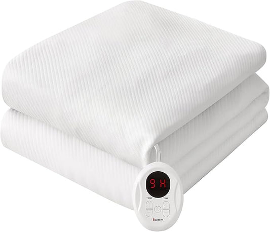 Bwarm Waterproof Heated Mattress Pad, ETL Certified Bed Warmer with Memory Function 9 Heat Settings, 1-12 Hours Auto Off Deep Pocket, Machine Washable, White Full