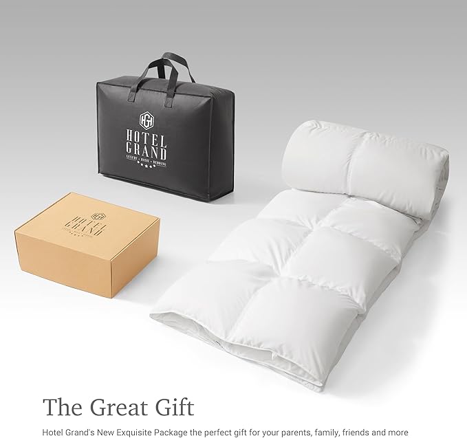 Hotel Grand White Goose Down Fiber Comforter Twin Size - Luxury Hotel Comforter Lightweight Duvet Insert Twin with Corner Loops - 2.5cm Breathable Panel for Summer and Hot Sleeper, 68" x 90"