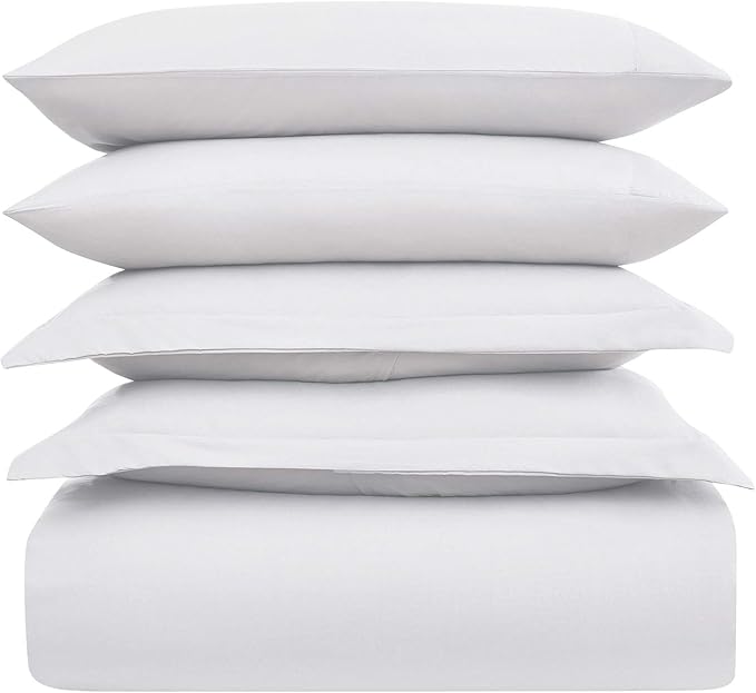 Mellanni Duvet Cover Set - 5 PC Iconic Collection Bedding Set - Hotel Luxury, Extra Soft & Cooling - Microfiber - Button Closure and Corner Ties (Oversized Queen, White)
