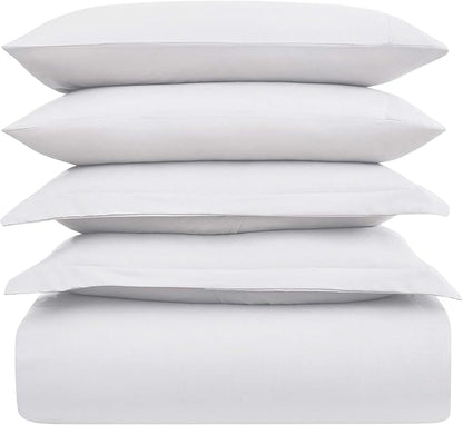 Mellanni Duvet Cover Set - 5 PC Iconic Collection Bedding Set - Hotel Luxury, Extra Soft & Cooling - Microfiber - Button Closure and Corner Ties (Queen, White)