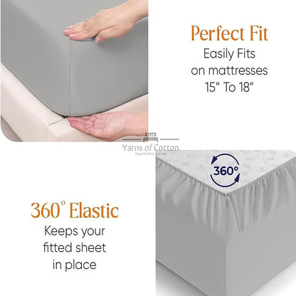 Split Head Flex 1 Qty Fitted Sheet for Adjustable Bed, Cal King 32" Split Down from Top 100% Egyptian Cotton 600 Thread Count, 18" Deep Pocket, Super Soft Wrinkle Free, Light Grey