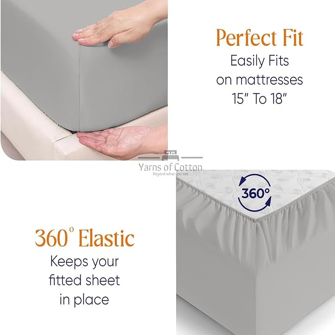 Split Head Flex 2 Qty Fitted Sheet for Adjustable Bed, Cal King 28" Split Down from Top 100% Egyptian Cotton 600 Thread Count, 18" Deep Pocket, Super Soft Wrinkle Free, Light Grey