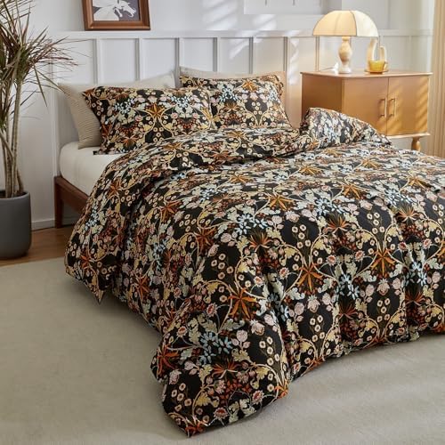 LifeTB Vintage Floral Comforter Set King 3 Pieces Paisley Floral Bedding Comforter Fluffy Soft Bohemian Flowers Comforter Farmhouse Cottagecore Bedding Set Reversible Flowers Botanical Comforter Set