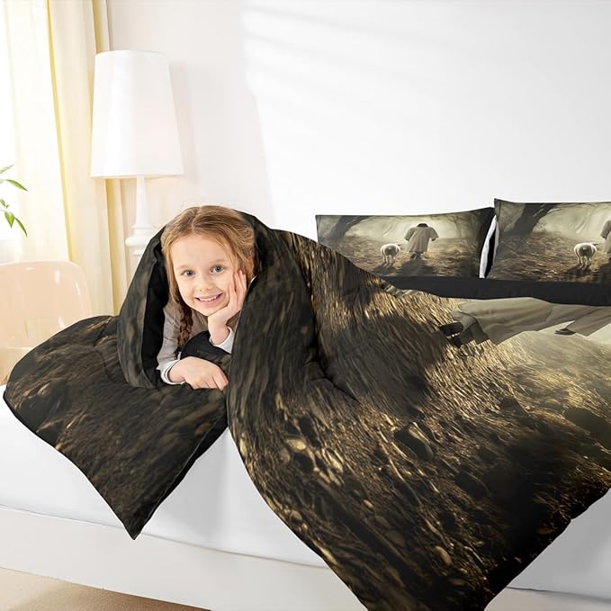 Castle Fairy Mysterious Jungle Comforter Set,Sheep Print Bedding Set Kids Teens Modern Decor,Wild Animals Comforter with 1 Pillowcase for All Seasons,Twin