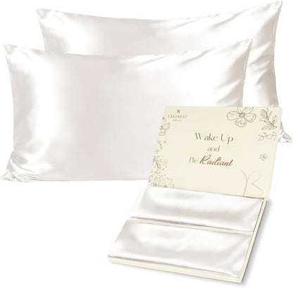 Yanibest Satin Pillowcase, Silk Pillow Cases for Hair and Skin with Zipper, Queen Pillow Cases Set of 2 for 20"x30", Exquisite Packaging for Women Men