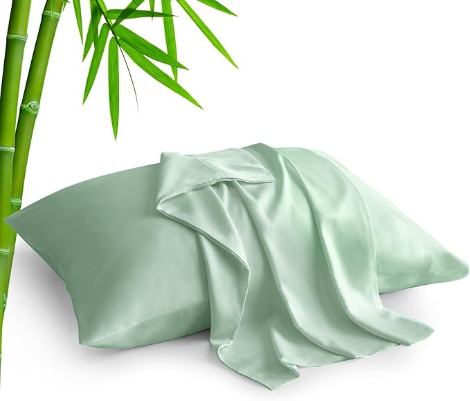 BEDELITE Standard Pillow Cases Set of 2, Rayon Derived from Bamboo, Cooling Pillow Cases for Hot Sleepers & Night Sweats, Breathable Silky Soft Envelope Pillowcases(Mint Green, 20"x26")