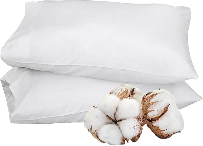 Royale Linens White Cotton Pillow Cases Standard Size Set of 12 - Bed Pillow Covers - 100% Cotton Pillowcases - Soft & Cooling- Envelope Closure - Hotel Quality Bulk Pillowcases 20" x 26"