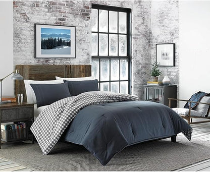 Eddie Bauer - King Comforter Set, Reversible Cotton Bedding with Matching Shams, Pre-Washed for Added Softness (Kingston Charcoal, King)
