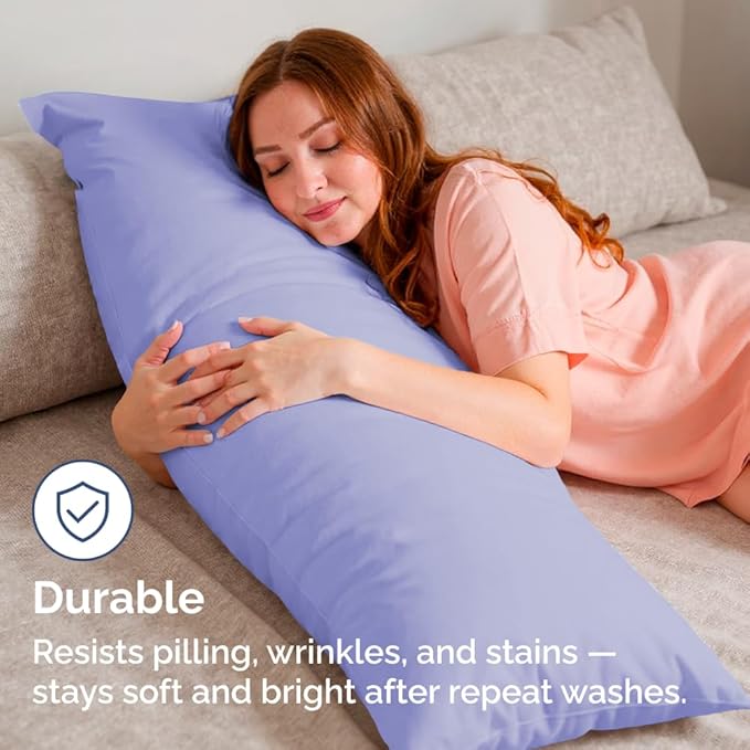 Body Pillowcases Set of 2-20x54 Long Body Pillow Case - Soft Body Pillow Cover for Sleeping & Side Sleepers - Comfy, Wrinkle & Fade Free - Machine Washable w/Envelope Enclosure Lavender