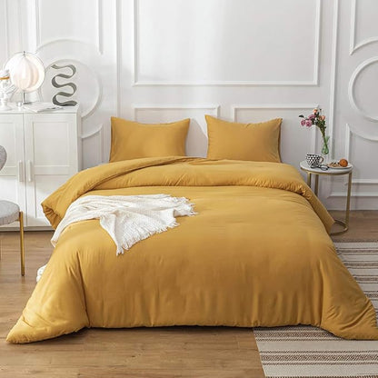 CLOTHKNOW Mustard Yellow King Size Comforter Set Yellow Bedding Comforter Sets Soft Cozy Turmeric Comforter with 2 x Pillow Cases