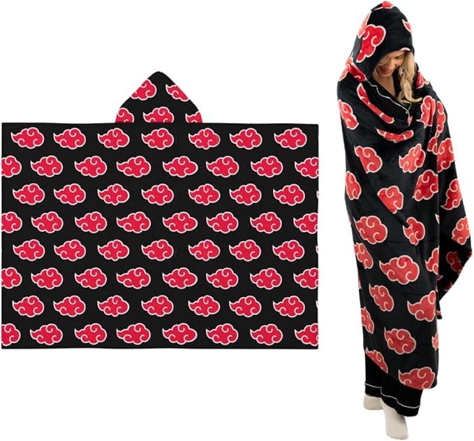 Naruto Anime Akatsuki Cloud Bedding Super Soft and Cozy Wearable Hooded Throw Blanket, 70 in x 50 in (Official Licensed Product) by Franco Collectibles