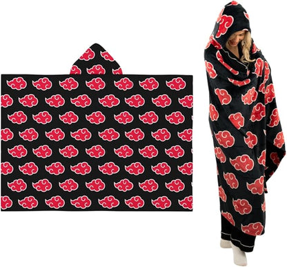 Naruto Anime Akatsuki Cloud Bedding Super Soft and Cozy Wearable Hooded Throw Blanket, 70 in x 50 in (Official Licensed Product) by Franco Collectibles