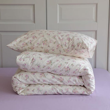 VM VOUGEMARKET Purple Blooming Comforter Set Full 3 Pcs Vintage Pink Flower Down Comforter with 2 Pillowcases All Season Soft & Lightweight Comforter Set for Girls Women 80"x90"