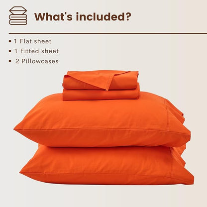 Bedlifes 100% French Linen Sheets King Size 18-24" Extra Deep Pocket 4-Piece Set Breathable & Moisture-Wicking,Soft & Durable Sheets for Thick Mattresses(Orange)