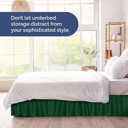 Wrap Around Dust Ruffle Bed Skirt - Emerald - for Queen Size Beds w/ 12 Inch Drop - Easy Fit Elastic Strap - Adjustable Pleated Bedskirt w/Brushed Fabric - Wrinkle Free - for Women, Men, Kids & Teens