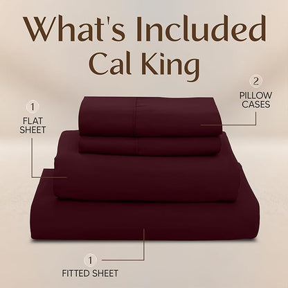 Utopia Bedding California King Size Sheet Set – 4 Piece Bed Sheets, Soft and Breathable Microfiber, Includes 1 Fitted Sheet, 1 Flat Sheet and 2 Pillowcases – Oeko Tex (Burgundy)
