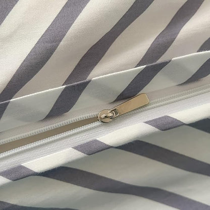 VM VOUGEMARKET Gray Striped Duvet Cover Set, 100% Cotton Geometric Bedding Set,3 Pieces Instagram Style Simple Modern Duvet Cover with 2 Pillowcases-Queen,Gray Stripes