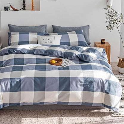 Plaid Comforter Set Blue White Checkered Bedding Comforter King Size Fluffy Soft Geometric Plaid Grid Comforter Set for All Seasons Farmhouse Bedding Set Checkered Pattern Comforter with 2 Pillowcases