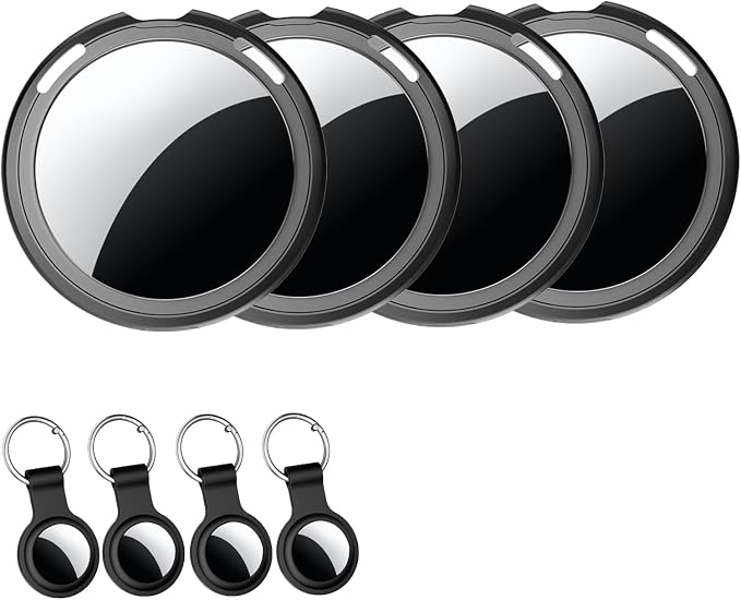4Pack Tracker Tags MFi Certified Pair with Apple Find My iOS Only Bluetooth | Air Smart Tracking Tag Key Finder Item Locator Gloable Tracking for Pet Bag Wallet Dog Luggage Replaceable Battery Waterproof