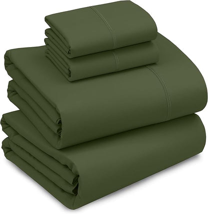 RUVANTI 100% Cotton Sheets – Queen Size Percale Bedding, Cooling & Breathable, Durable with a Crisp, Soft & Comfortable Feel, 16" Deep Pocket, 4-Piece Set, Chive