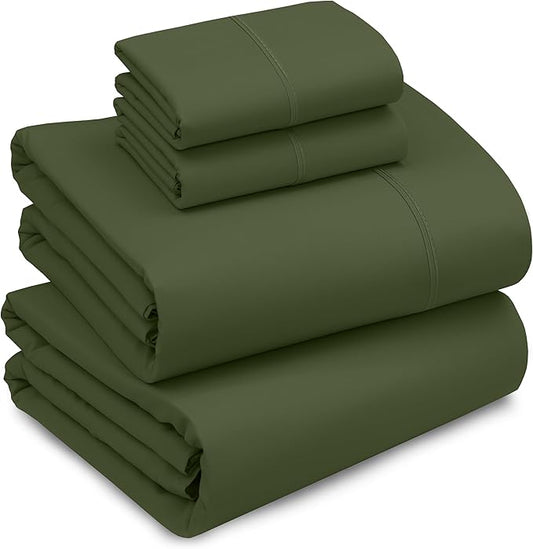 RUVANTI 100% Cotton Sheets – King Size Percale Bedding, Cooling & Breathable, Durable with a Crisp, Soft & Comfortable Feel, 16" Deep Pocket, 4-Piece Set, Chive