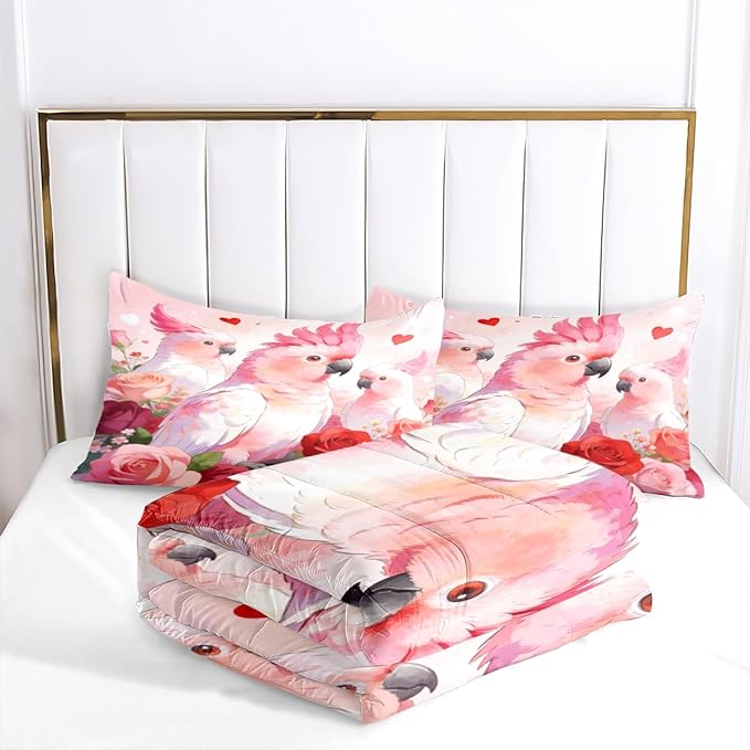 Women Girls 3-Piece Romantic Lover Comforter Set, Girls Romantic Roses Bedding Sets King Size, Includes 1 Comforter 104"x90" and 2 Pillowcases