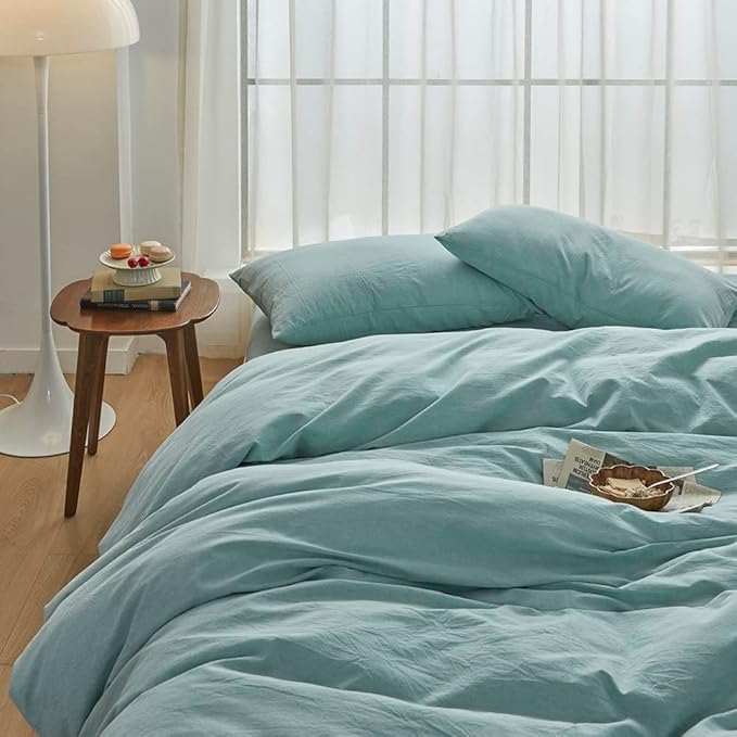 FACE TWO FACE Bedding Duvet Cover Set100% Washed Cotton Duvet Cover Linen Like Textured Breathable Durable Soft Comfy (Twin, Dusty Blue)